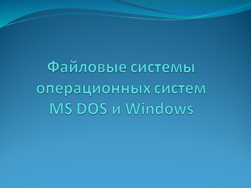 Файловые системы операционных систем MS DOS и Windows Файловые системы операционных систем MS DOS и Windows